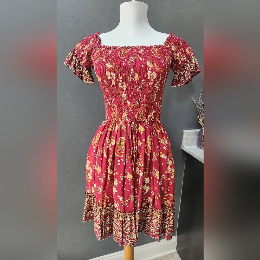 Xhilaration Red Ruffled Sundress Size Xs